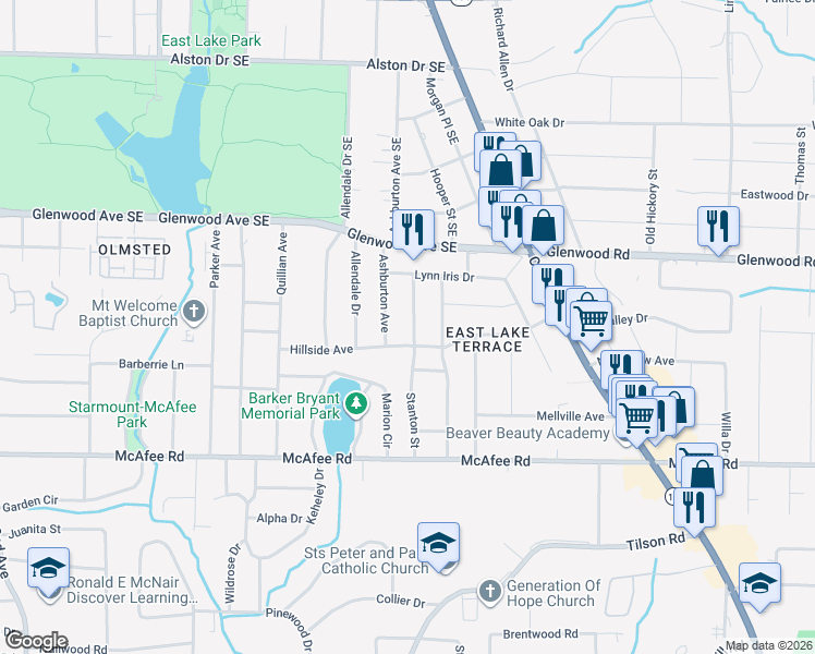 map of restaurants, bars, coffee shops, grocery stores, and more near 1884 Stanton Street in Decatur