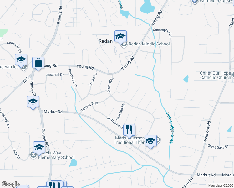 map of restaurants, bars, coffee shops, grocery stores, and more near 5718 Taffeta Court in Lithonia