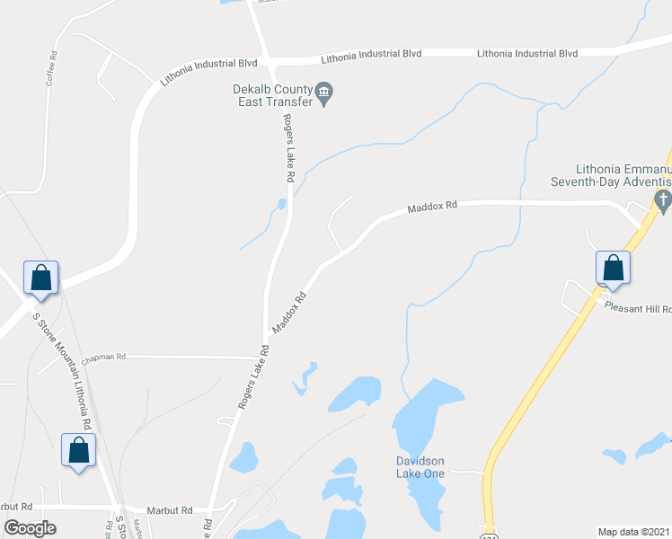 map of restaurants, bars, coffee shops, grocery stores, and more near 6995 Maddox Road in Lithonia