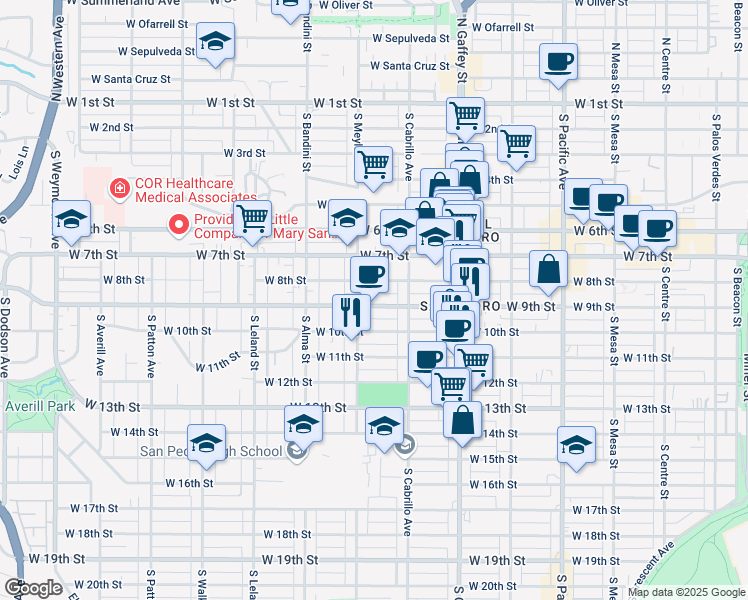 map of restaurants, bars, coffee shops, grocery stores, and more near 870 West 9th Street in Los Angeles