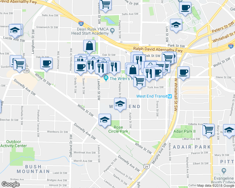 map of restaurants, bars, coffee shops, grocery stores, and more near 685 Peeples Street Southwest in Atlanta