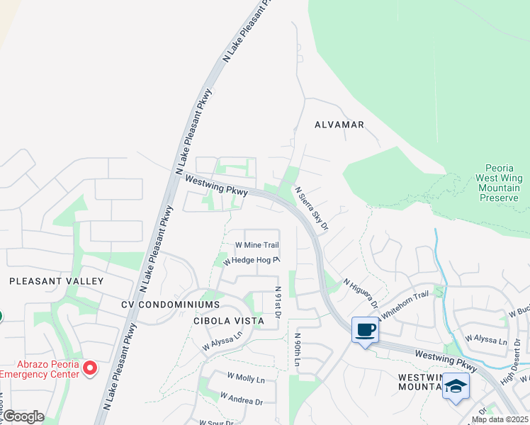 map of restaurants, bars, coffee shops, grocery stores, and more near 9121 West Plum Road in Peoria