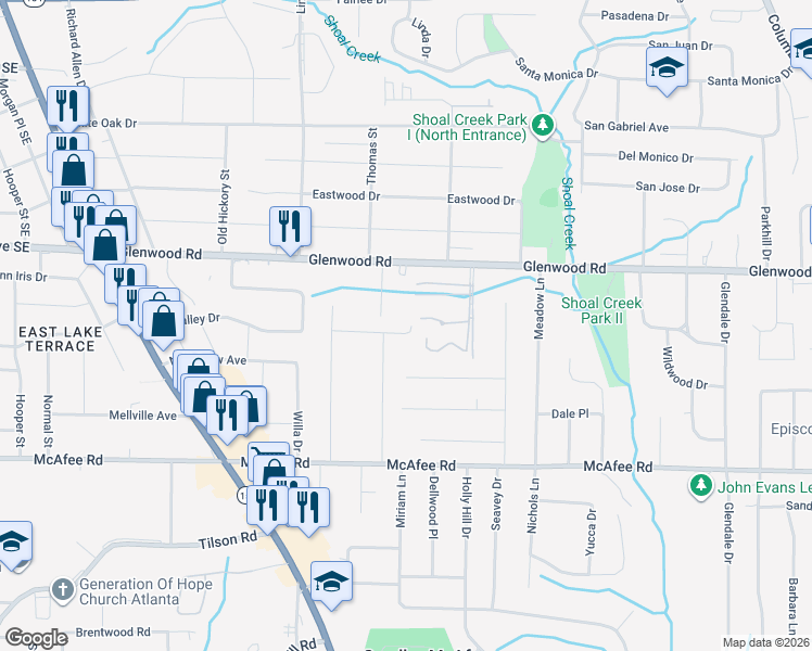 map of restaurants, bars, coffee shops, grocery stores, and more near 2784 Claire Terrace in Decatur
