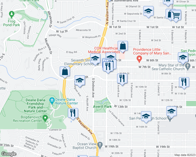 map of restaurants, bars, coffee shops, grocery stores, and more near 901 South Ellery Drive in Los Angeles