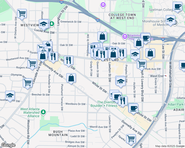 map of restaurants, bars, coffee shops, grocery stores, and more near 684 Grady Place Southwest in Atlanta
