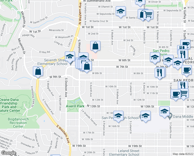 map of restaurants, bars, coffee shops, grocery stores, and more near 1350 West 9th Street in Los Angeles