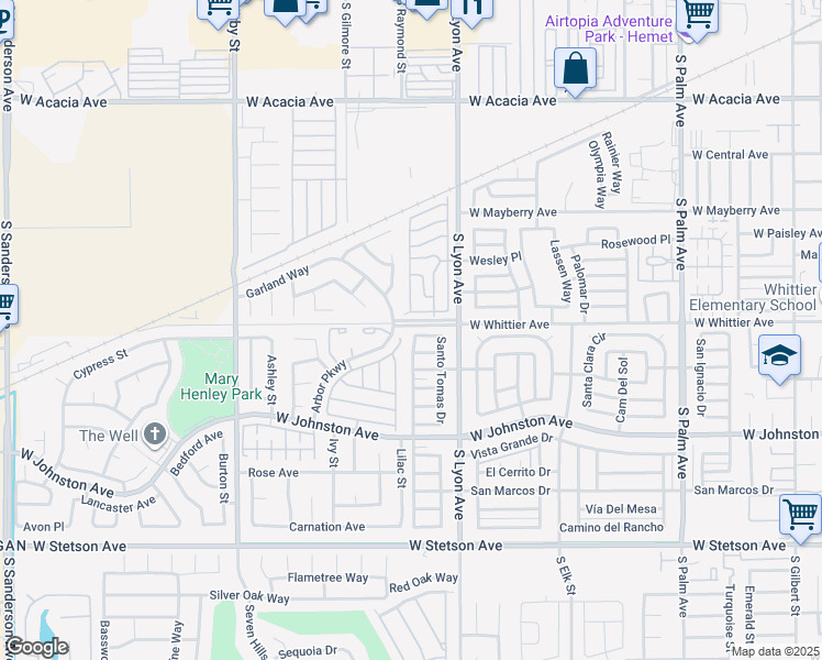 map of restaurants, bars, coffee shops, grocery stores, and more near 1798 Santiago Way in Hemet