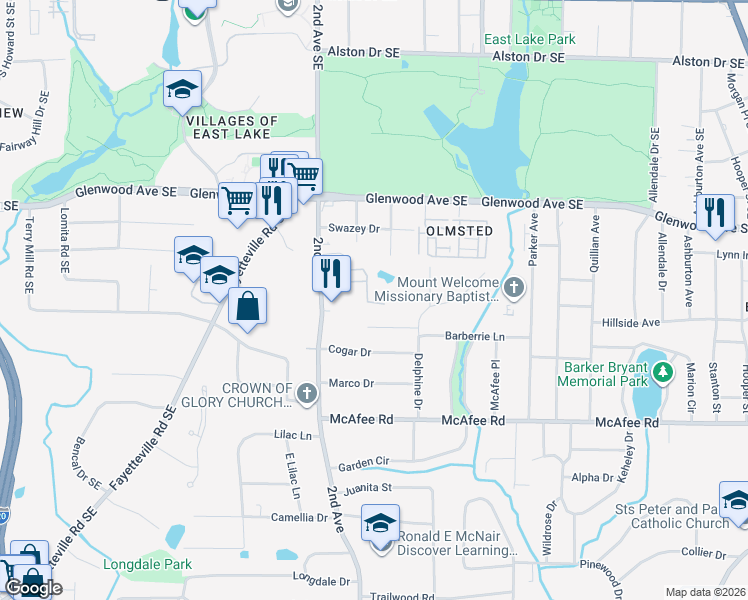 map of restaurants, bars, coffee shops, grocery stores, and more near 1803 Dancing Fox Road in Decatur