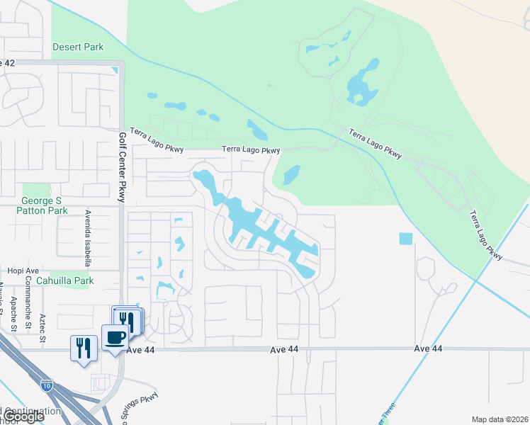 map of restaurants, bars, coffee shops, grocery stores, and more near 43055 Armonia Court in Indio