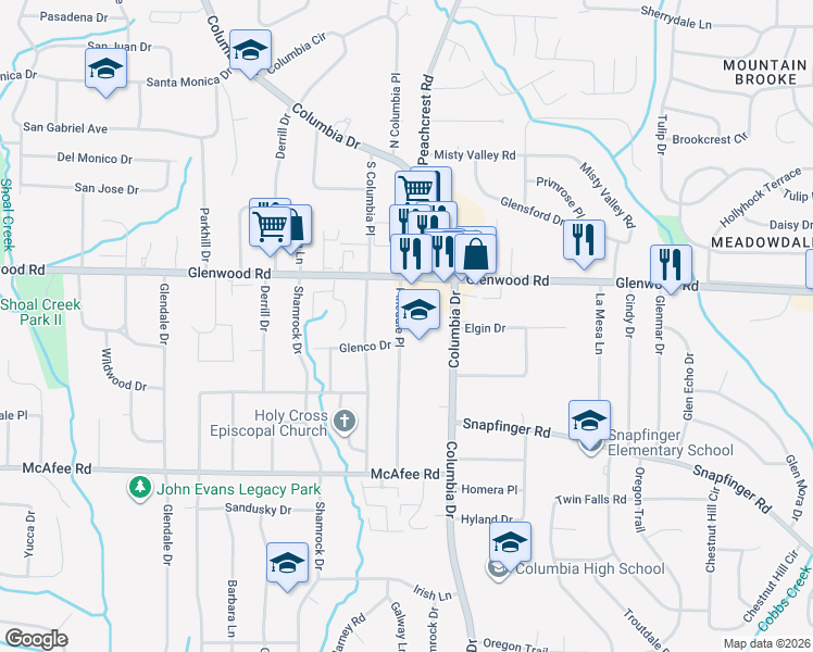 map of restaurants, bars, coffee shops, grocery stores, and more near 1864 Pinedale Place in Decatur