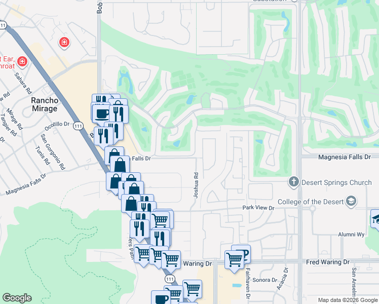 map of restaurants, bars, coffee shops, grocery stores, and more near 53 Marbella Dr in Rancho Mirage