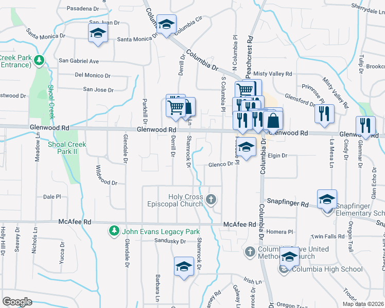 map of restaurants, bars, coffee shops, grocery stores, and more near 1868 Shamrock Drive in Decatur