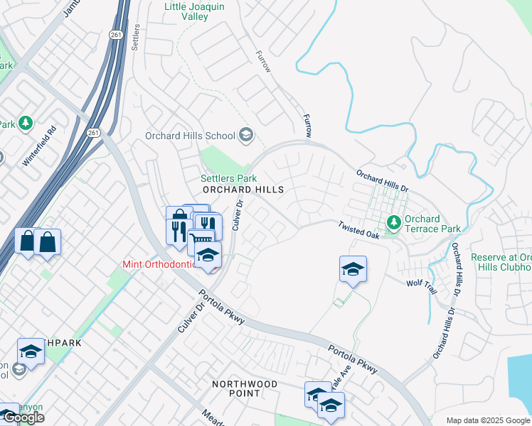 map of restaurants, bars, coffee shops, grocery stores, and more near 59 Wrangler in Irvine