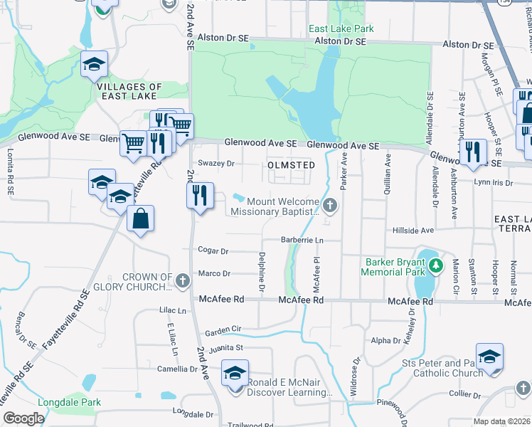map of restaurants, bars, coffee shops, grocery stores, and more near 1887 Delphine Drive in Decatur