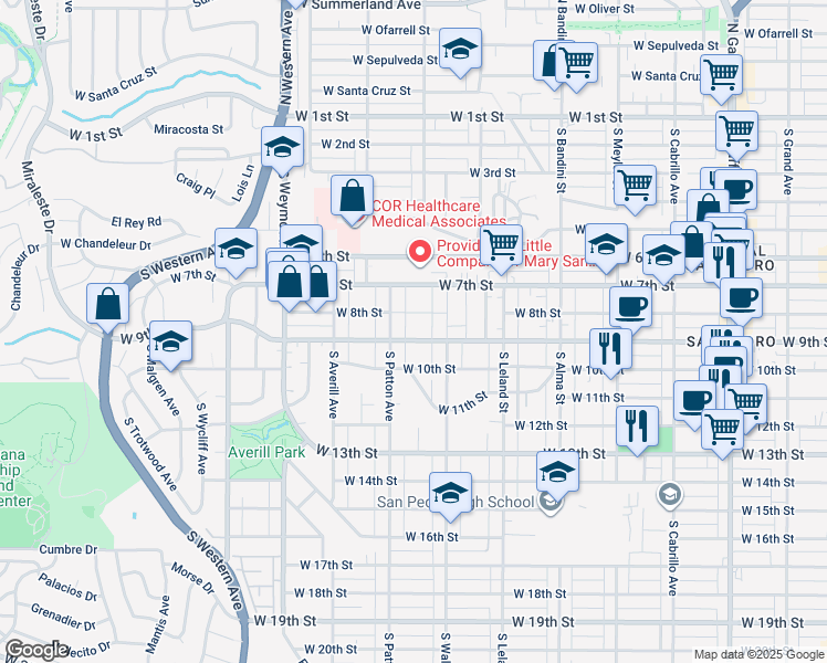 map of restaurants, bars, coffee shops, grocery stores, and more near 1274 West 9th Street in Los Angeles