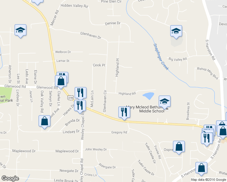 map of restaurants, bars, coffee shops, grocery stores, and more near 4402 Highland Road in Decatur