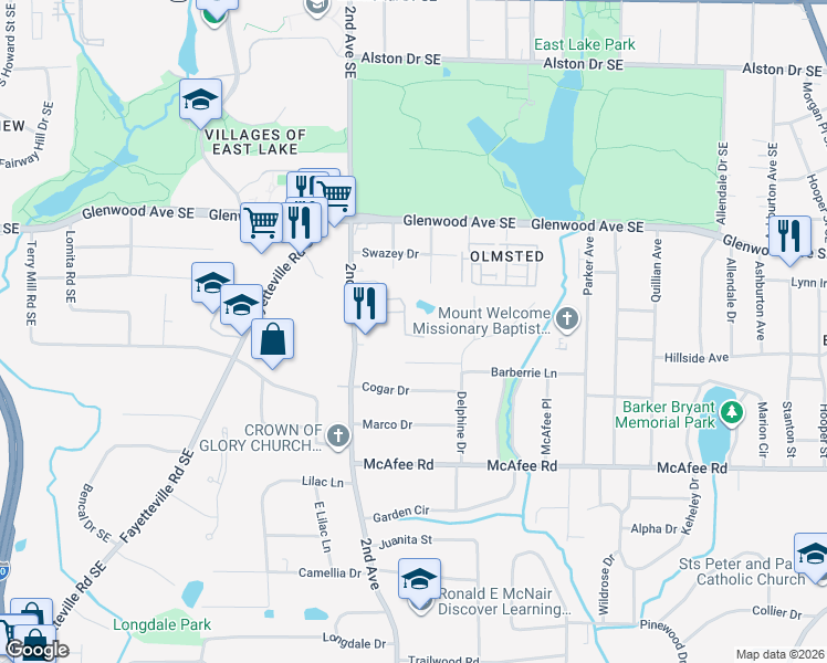 map of restaurants, bars, coffee shops, grocery stores, and more near 1803 Dancing Fox Road in Decatur