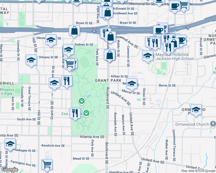 map of restaurants, bars, coffee shops, grocery stores, and more near in Atlanta