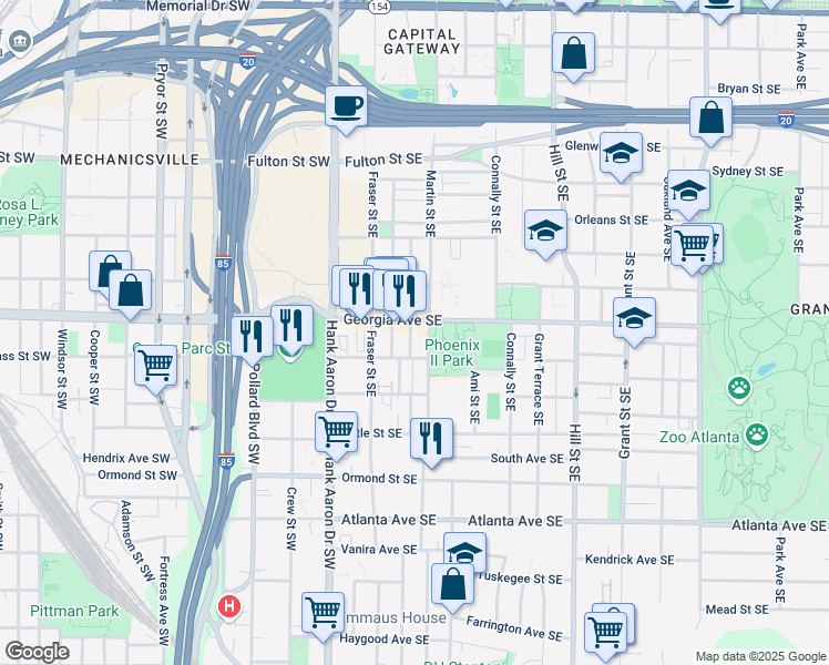 map of restaurants, bars, coffee shops, grocery stores, and more near 670 Terry Street Southeast in Atlanta