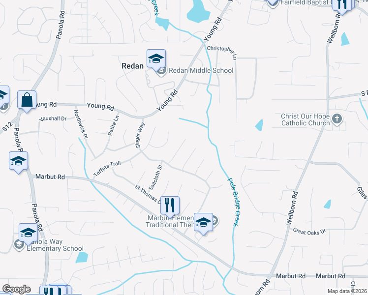 map of restaurants, bars, coffee shops, grocery stores, and more near 1826 Cashmere Court in Lithonia