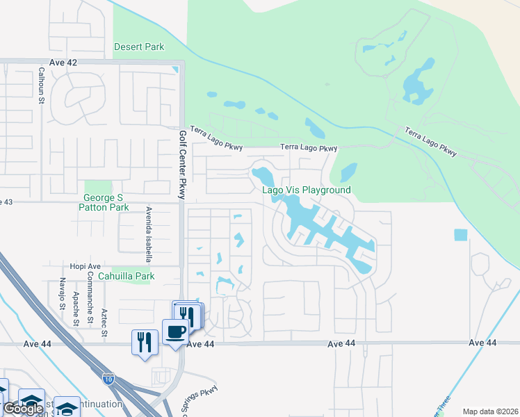 map of restaurants, bars, coffee shops, grocery stores, and more near 43031 Fiore Street in Indio