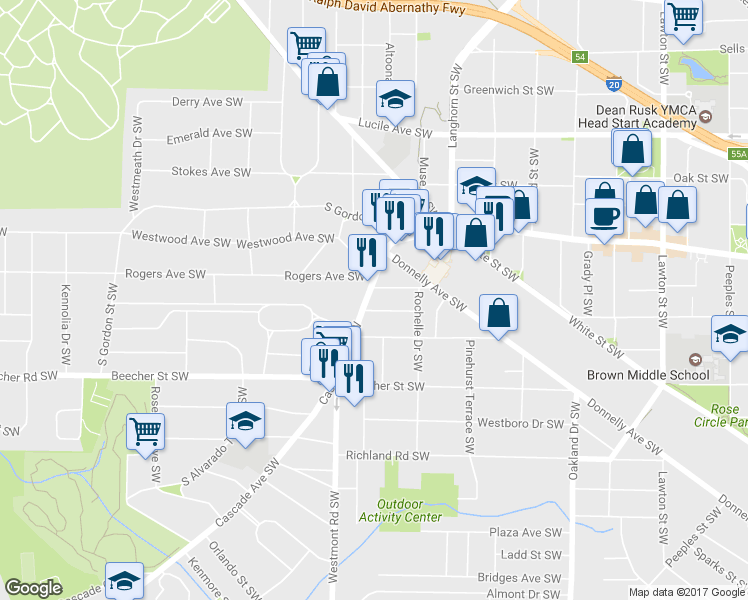 map of restaurants, bars, coffee shops, grocery stores, and more near 694 Cascade Ave SW in Atlanta