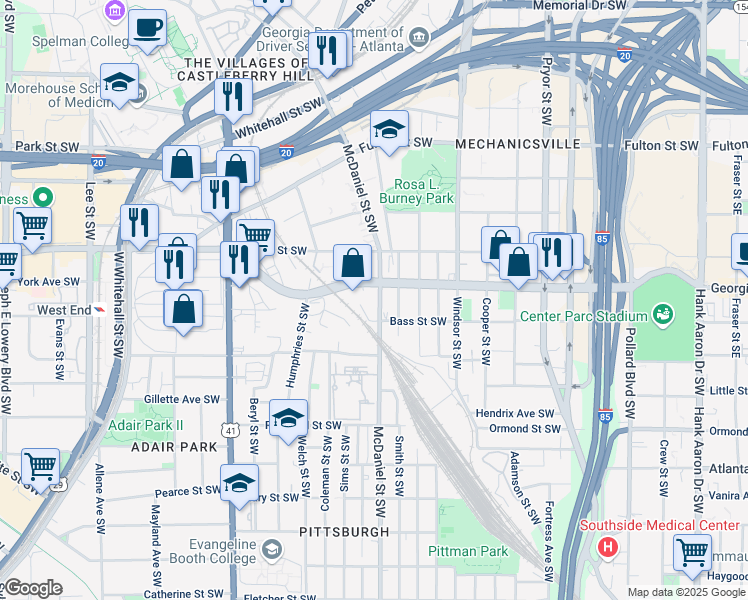 map of restaurants, bars, coffee shops, grocery stores, and more near 679 McDaniel Street Southwest in Atlanta