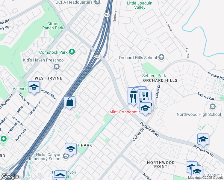 map of restaurants, bars, coffee shops, grocery stores, and more near 6 Sebastian in Irvine
