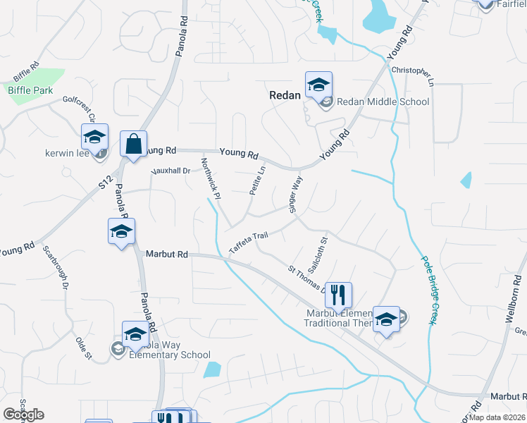 map of restaurants, bars, coffee shops, grocery stores, and more near 1893 Gingham Way in Lithonia