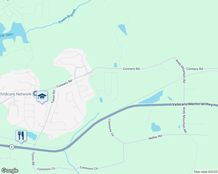 map of restaurants, bars, coffee shops, grocery stores, and more near 8915 Conners Road in Villa Rica