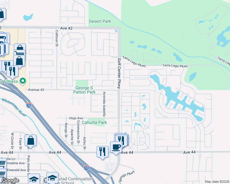 map of restaurants, bars, coffee shops, grocery stores, and more near 83950 Avenida Serena in Indio