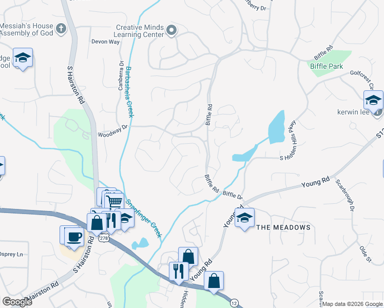 map of restaurants, bars, coffee shops, grocery stores, and more near 4966 Wynhurst Court in Stone Mountain