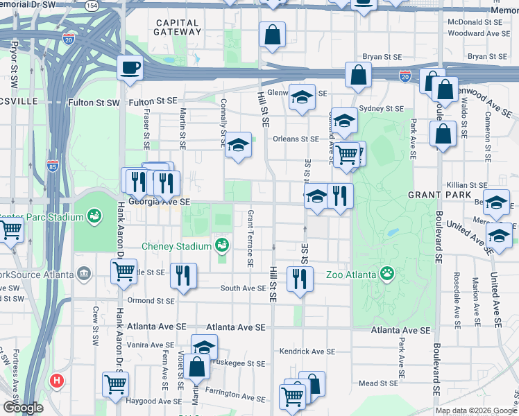 map of restaurants, bars, coffee shops, grocery stores, and more near 251 Georgia Avenue Southeast in Atlanta