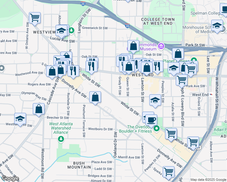 map of restaurants, bars, coffee shops, grocery stores, and more near 684 Holderness Street Southwest in Atlanta