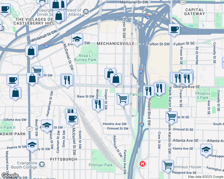 map of restaurants, bars, coffee shops, grocery stores, and more near 252 Ralph David Abernathy Boulevard in Atlanta