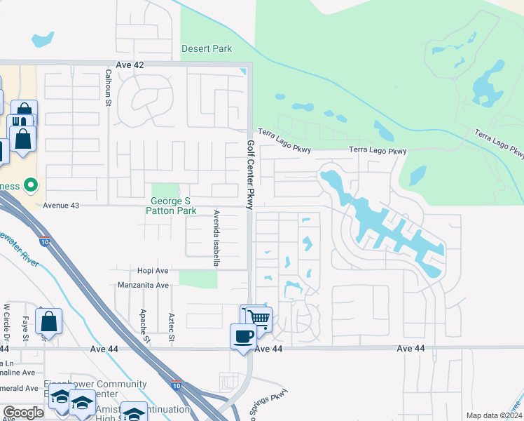 map of restaurants, bars, coffee shops, grocery stores, and more near 84136 Avenue 44 in Indio