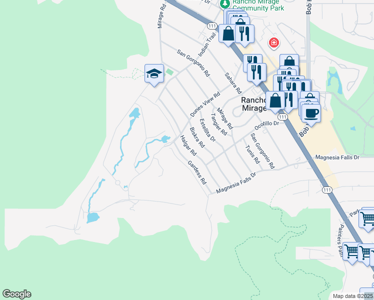 map of restaurants, bars, coffee shops, grocery stores, and more near 71435 Halgar Road in Rancho Mirage