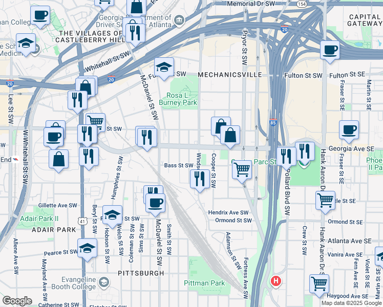 map of restaurants, bars, coffee shops, grocery stores, and more near 678 Garibaldi Street Southwest in Atlanta