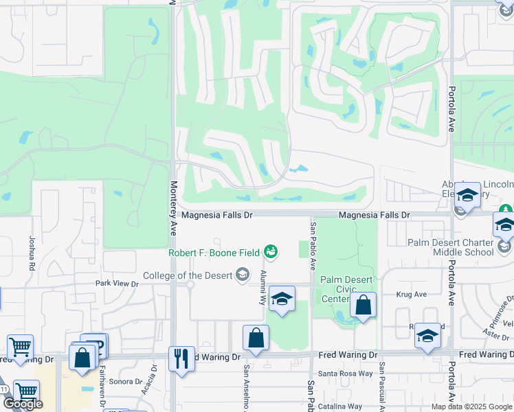 map of restaurants, bars, coffee shops, grocery stores, and more near 178 Castellana South in Palm Desert