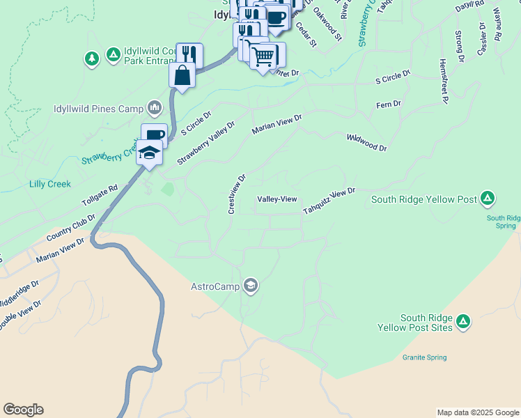map of restaurants, bars, coffee shops, grocery stores, and more near 54330 Tahquitz View Drive in Idyllwild-Pine Cove