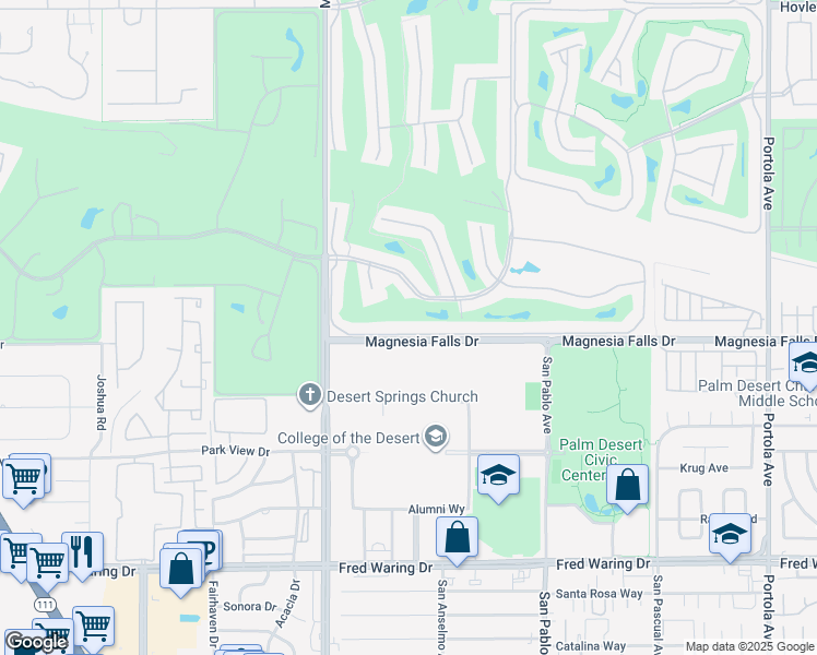 map of restaurants, bars, coffee shops, grocery stores, and more near 174 Castellana West in Palm Desert