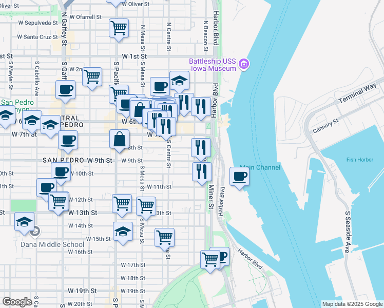 map of restaurants, bars, coffee shops, grocery stores, and more near 819 South Palos Verdes Street in Los Angeles
