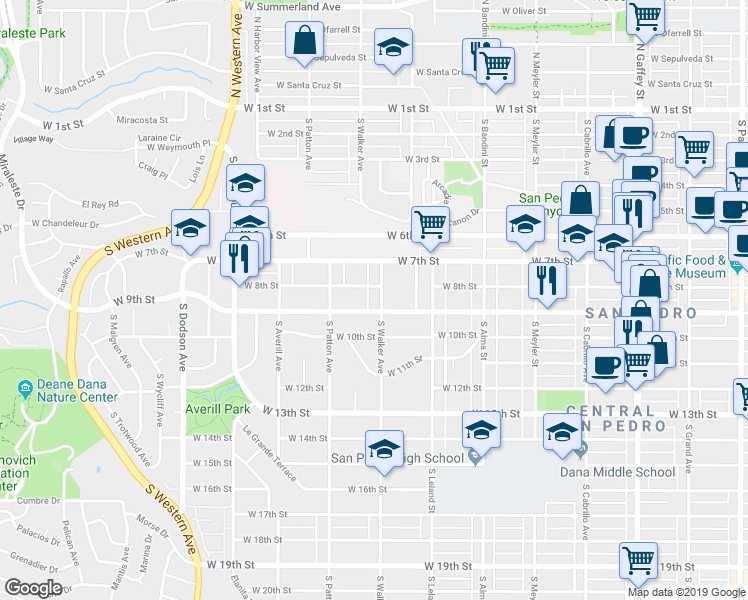 map of restaurants, bars, coffee shops, grocery stores, and more near 829 South Walker Avenue in Los Angeles