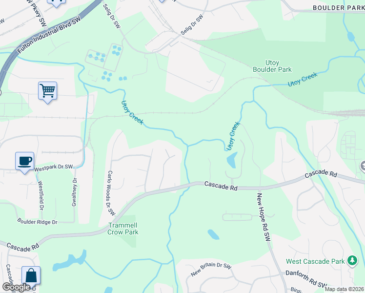 map of restaurants, bars, coffee shops, grocery stores, and more near 220 Milano Drive Southwest in Atlanta