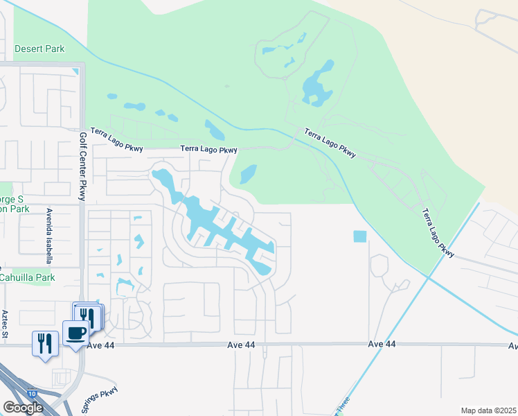 map of restaurants, bars, coffee shops, grocery stores, and more near 84620 Pavone Way in Indio