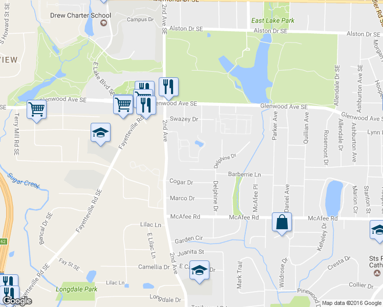 map of restaurants, bars, coffee shops, grocery stores, and more near 1106 Dancing Fox Road in Decatur