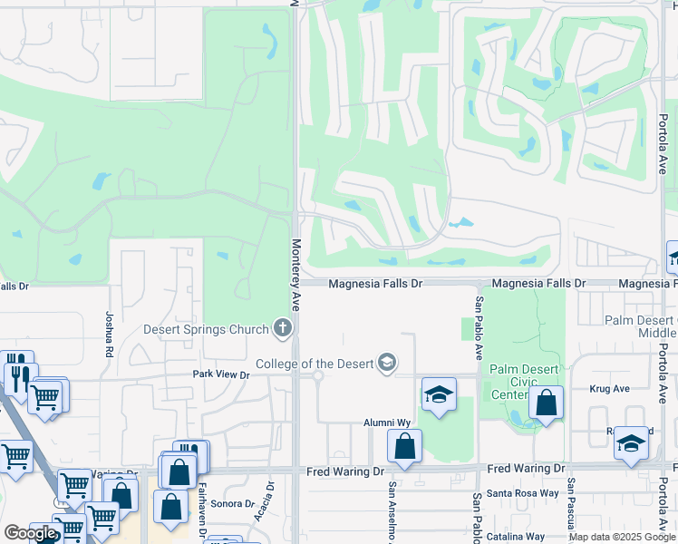 map of restaurants, bars, coffee shops, grocery stores, and more near 150 Castellana South in Palm Desert