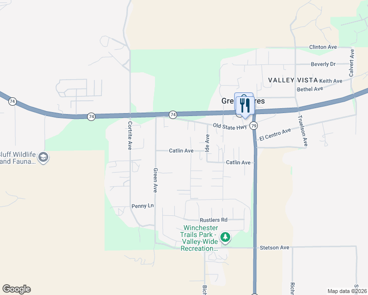 map of restaurants, bars, coffee shops, grocery stores, and more near 33152 Catlin Avenue in Hemet
