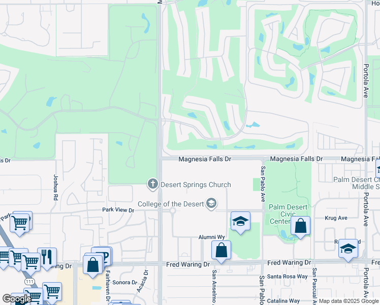 map of restaurants, bars, coffee shops, grocery stores, and more near 164 Castellana South in Palm Desert