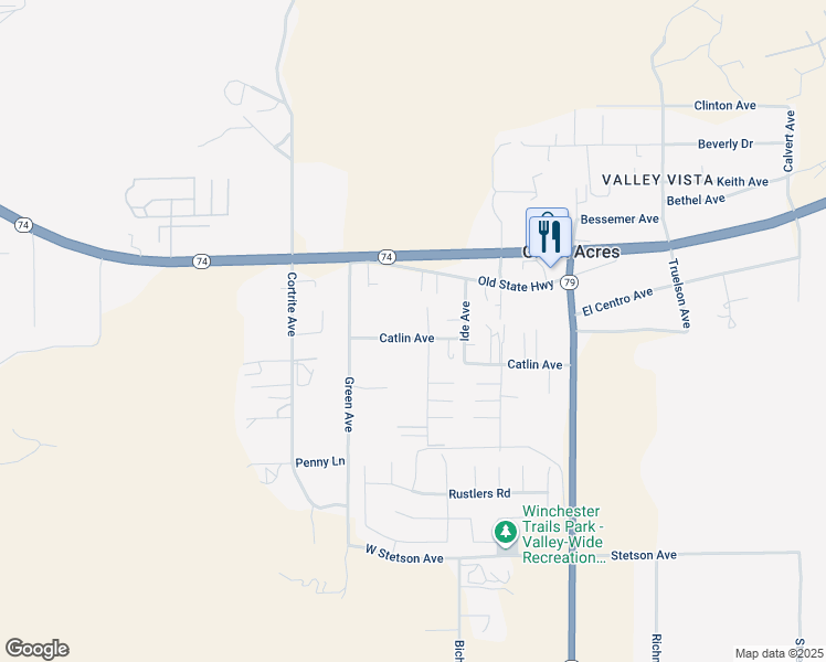 map of restaurants, bars, coffee shops, grocery stores, and more near 33152 Catlin Avenue in Hemet